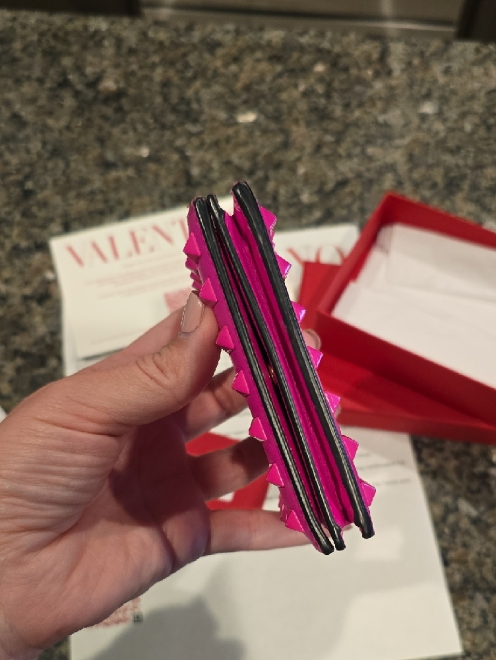 Valentino Hot Pink Rockstud Leather Wallet - Picture 7 of 16